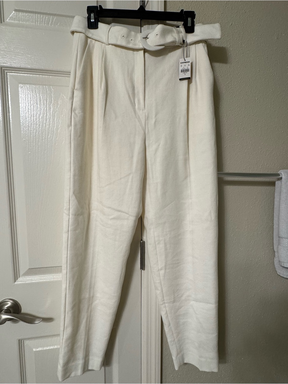 Express Cream High-Waist Belted Paperbag Trousers Pants NWT